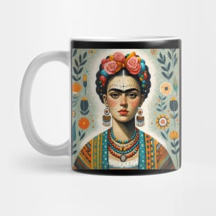 Latina woman frida kahlo looklike folk portrait Mug